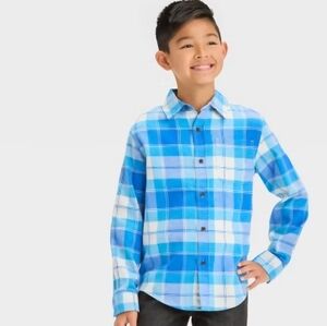 Cat & Jack Button Down Long Sleeve Flannel Shirt - Blue
